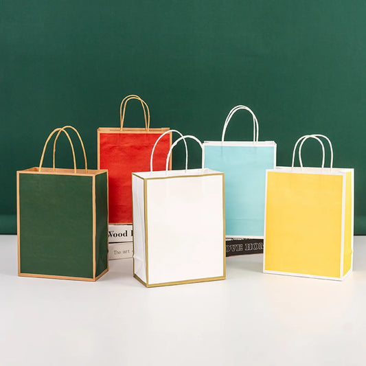 In Stock Frame Paper Bag Takeaway Milk Tea Kraft Paper Tote Bag Coffee Dessert Packing Bag Clothing Shopping Gift Bag