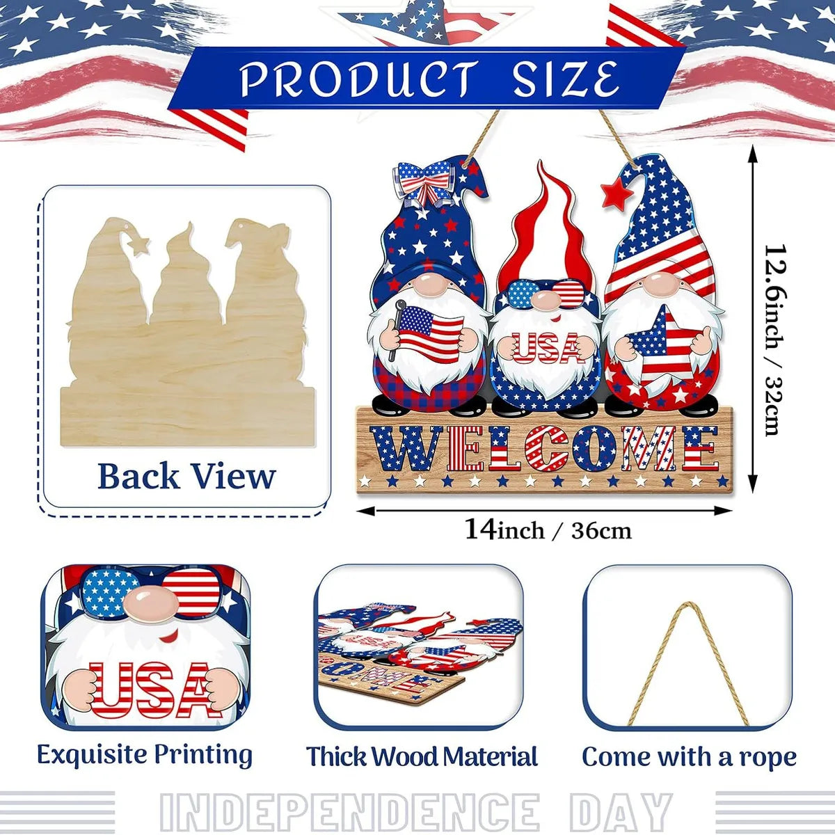 Independence Day Retro Classic Style American Flag Wood Indoor Festival