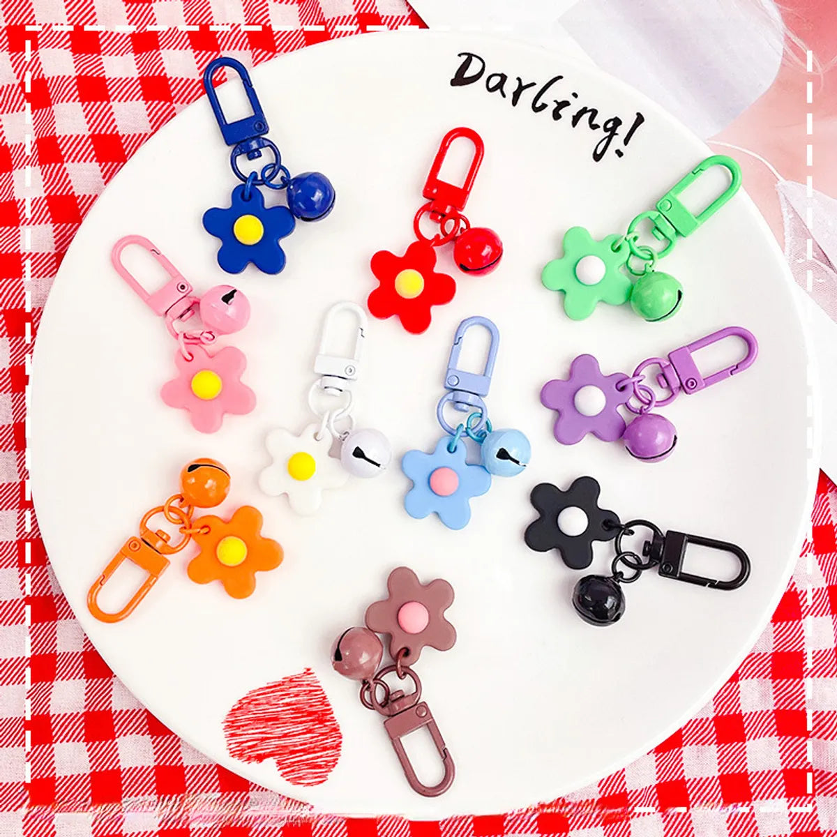 Fresh Colorful Small Flower Bell Keychain Diy Handmade Pendant Girl Heart Bag Door Buckle Cute Ornaments