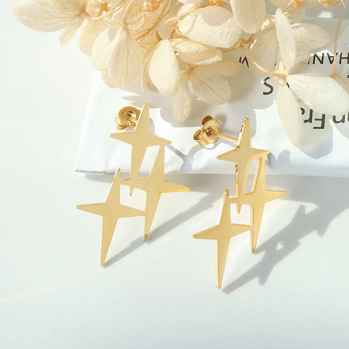 Ins Light Luxury Niche Temperament Exaggerated Cross Star Titanium Steel Plated 18k Gold Earrings