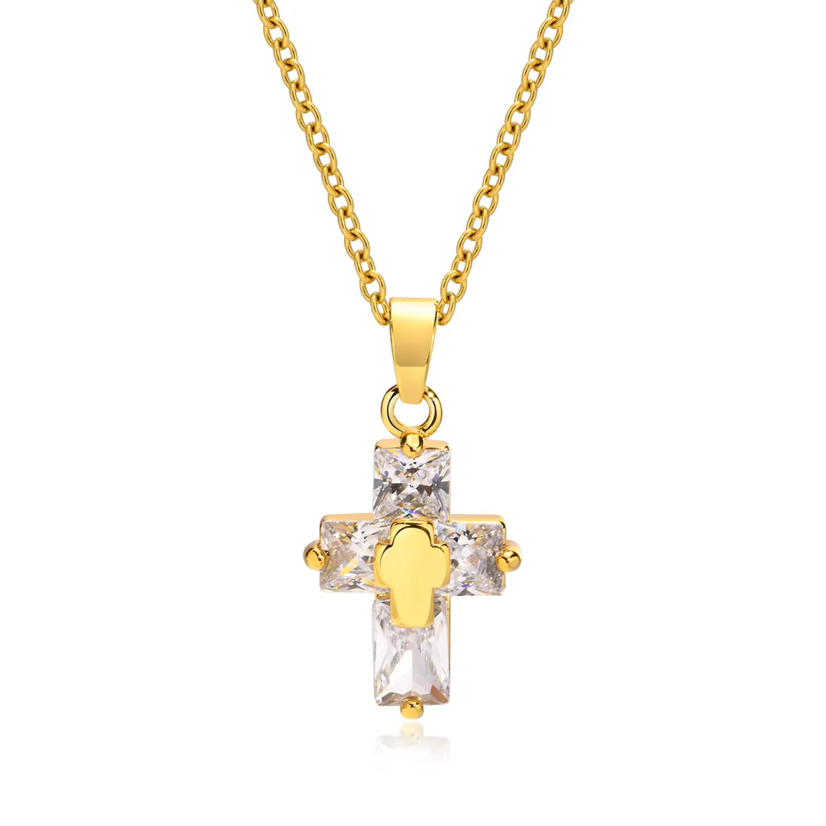 Ins Style Casual Cross Stainless Steel Plating Inlay Zircon 18k Gold Plated Necklace Pendant