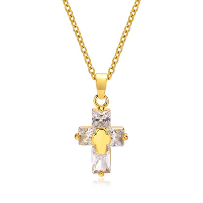 Ins Style Casual Cross Stainless Steel Plating Inlay Zircon 18k Gold Plated Necklace Pendant