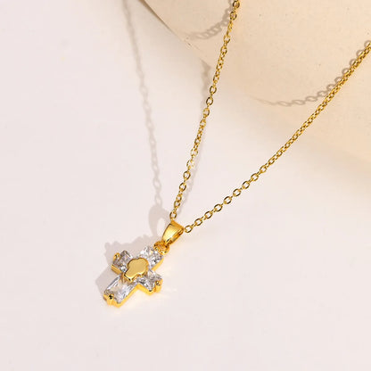 Ins Style Casual Cross Stainless Steel Plating Inlay Zircon 18k Gold Plated Necklace Pendant