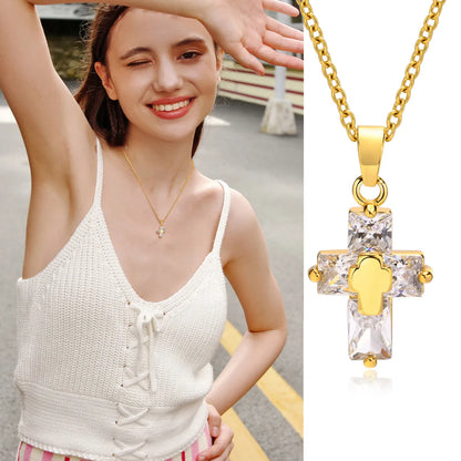 Ins Style Casual Cross Stainless Steel Plating Inlay Zircon 18k Gold Plated Necklace Pendant