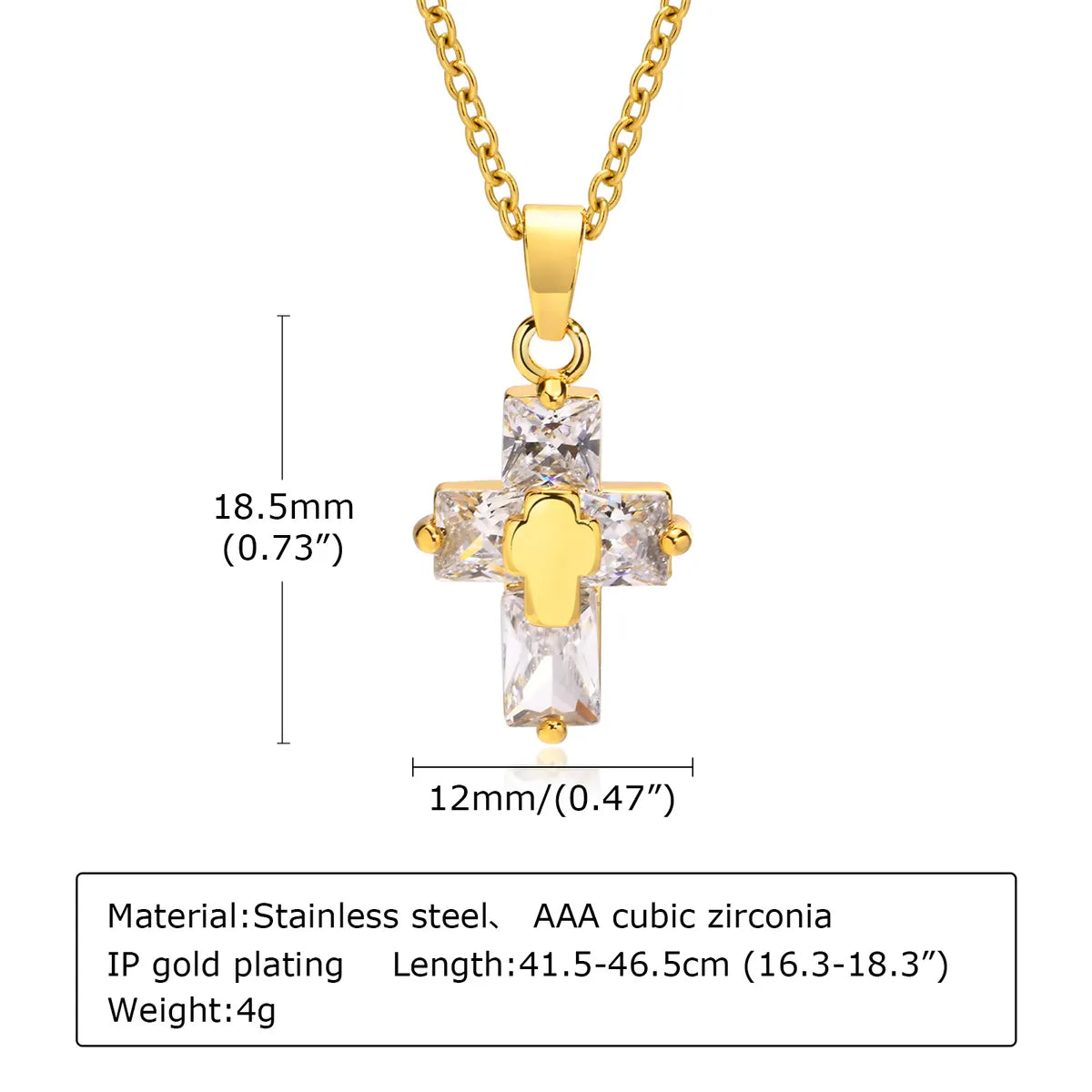 Ins Style Casual Cross Stainless Steel Plating Inlay Zircon 18k Gold Plated Necklace Pendant