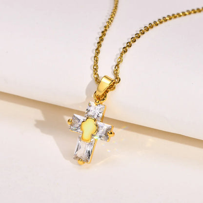 Ins Style Casual Cross Stainless Steel Plating Inlay Zircon 18k Gold Plated Necklace Pendant