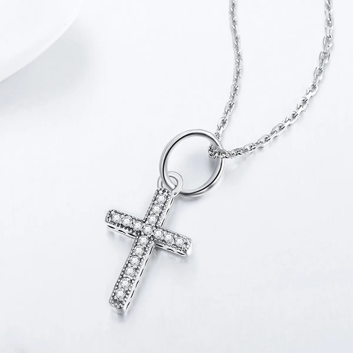 Ins Style Casual Cross Sterling Silver Inlay Zircon Pendant Necklace