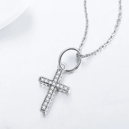 Ins Style Casual Cross Sterling Silver Inlay Zircon Pendant Necklace