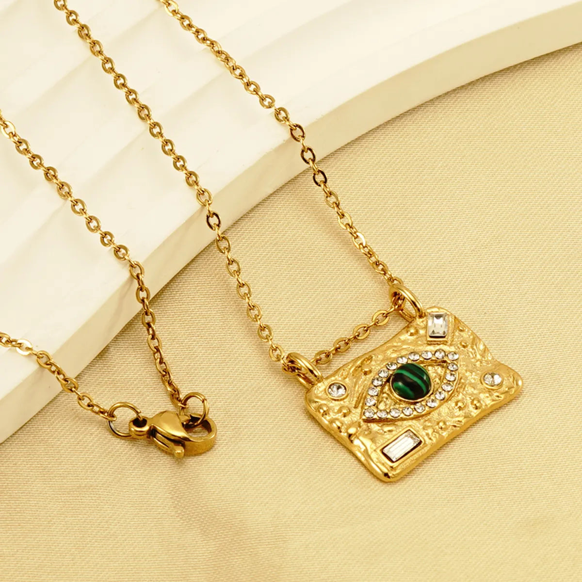 Ins Style Casual Devil's Eye Stainless Steel Plating Inlay Malachite Rhinestones 18k Gold Plated Pendant Necklace