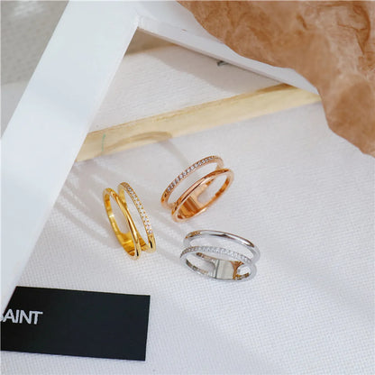 Ins Style Casual Geometric Stainless Steel Inlay Zircon Rings