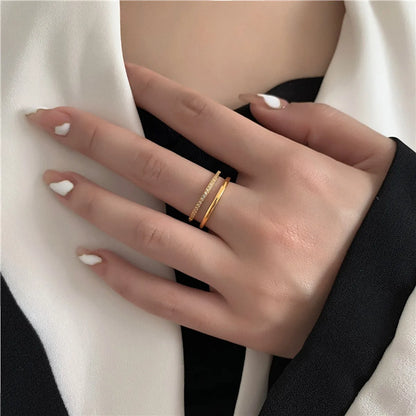 Ins Style Casual Geometric Stainless Steel Inlay Zircon Rings