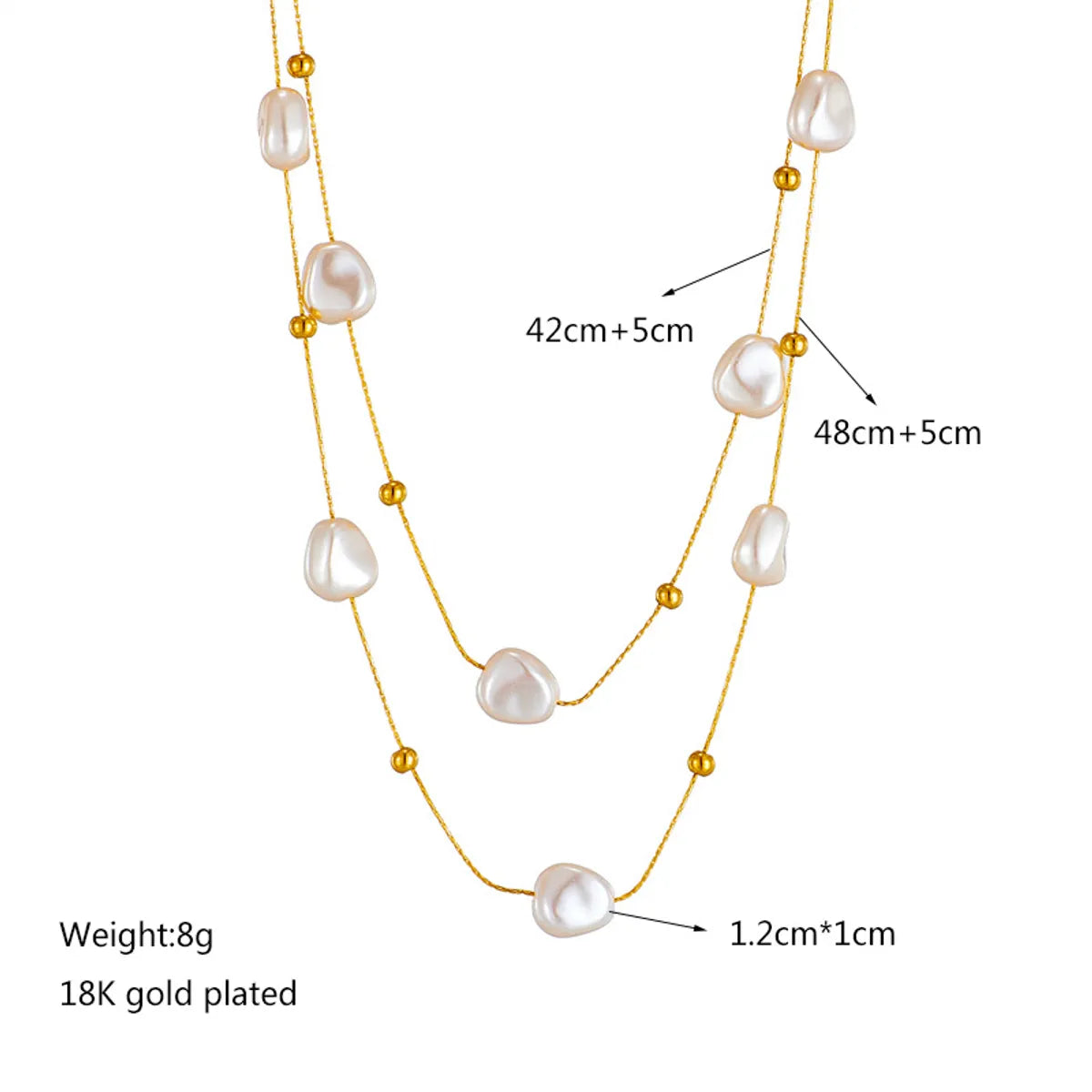 Ins Style Casual Irregular Titanium Steel Pearl Plating 18k Gold Plated Layered Necklaces