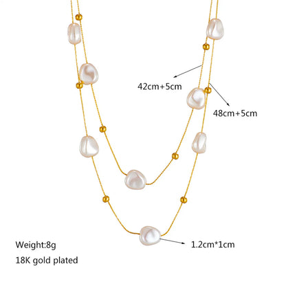 Ins Style Casual Irregular Titanium Steel Pearl Plating 18k Gold Plated Layered Necklaces