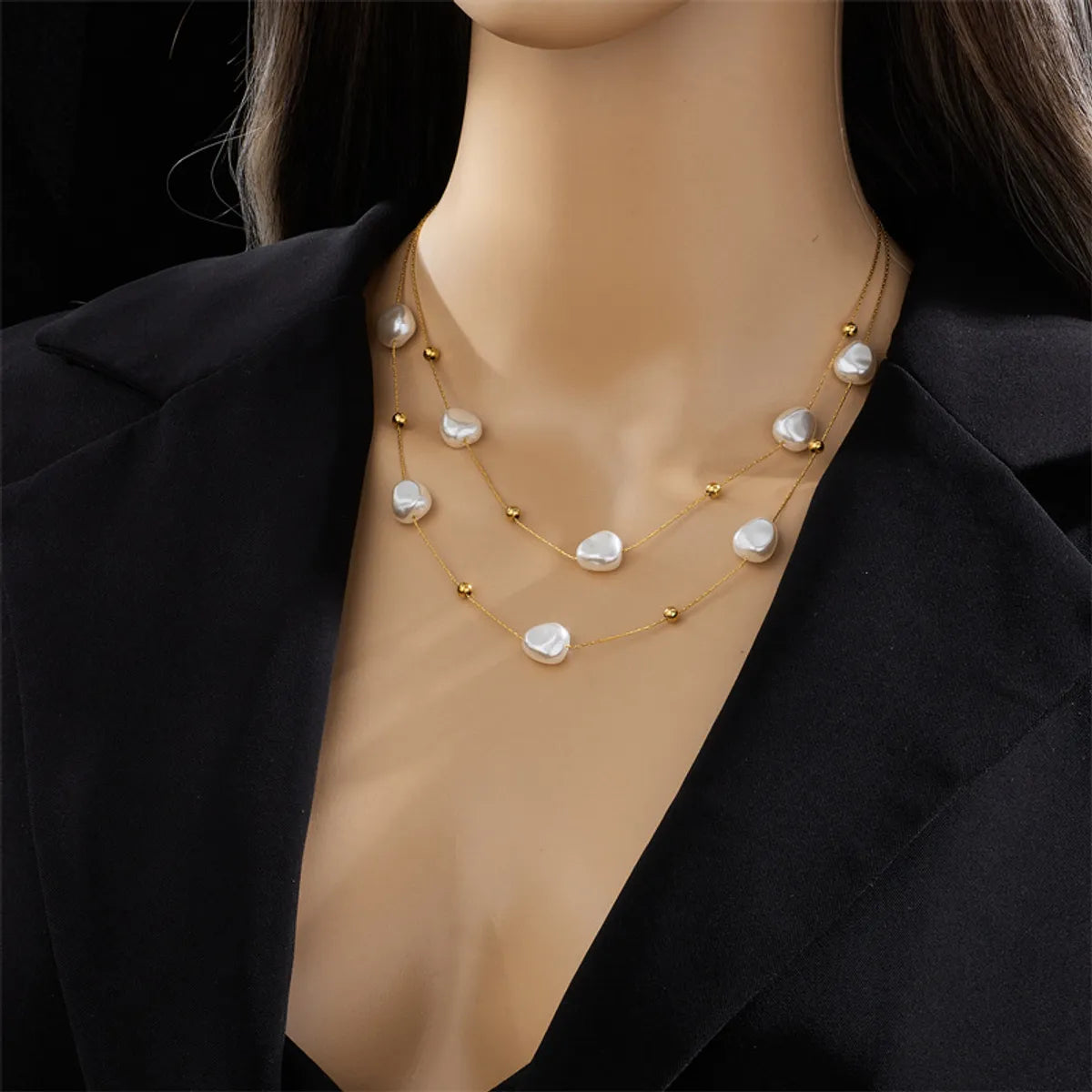 Ins Style Casual Irregular Titanium Steel Pearl Plating 18k Gold Plated Layered Necklaces