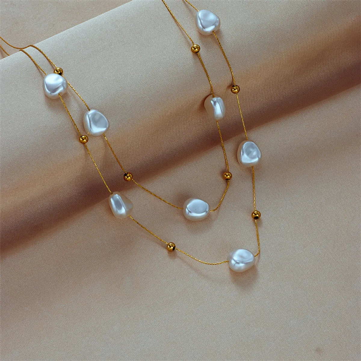 Ins Style Casual Irregular Titanium Steel Pearl Plating 18k Gold Plated Layered Necklaces