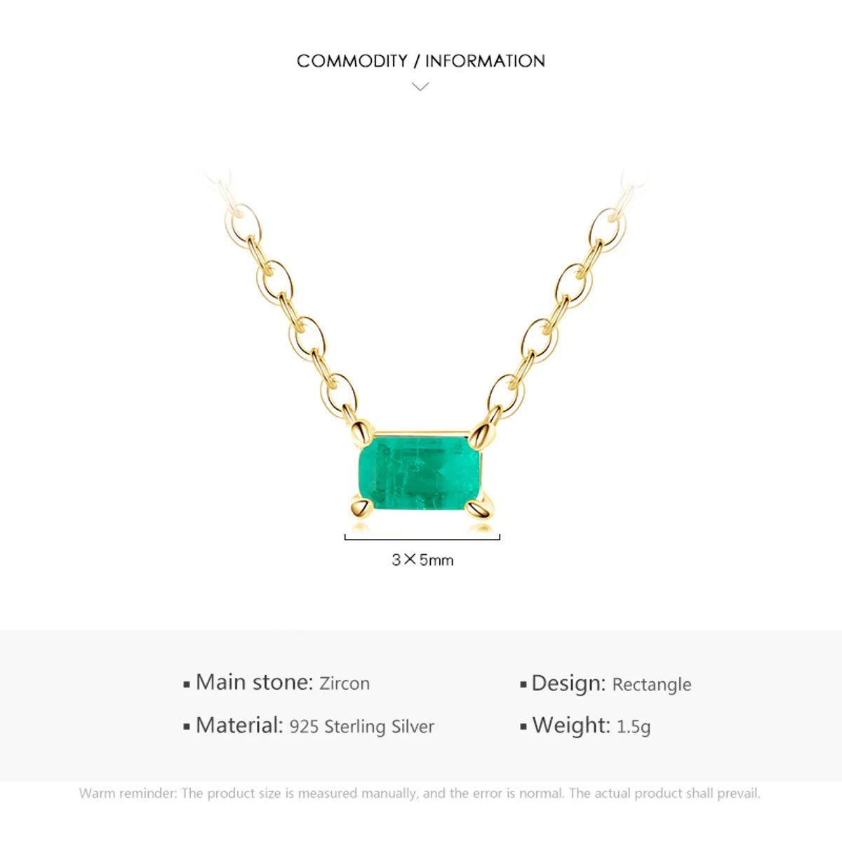 Ins Style Casual Rectangle Sterling Silver Plating Inlay Gem 14k Gold Plated Rhodium Plated Necklace