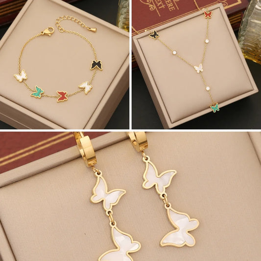 Ig Style Animal Butterfly Stainless Steel Bracelets Earrings Necklace