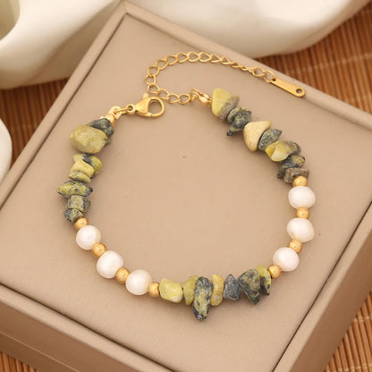 Ins Style Commute Irregular Stainless Steel Imitation Pearl Natural Stone Beaded Bracelets