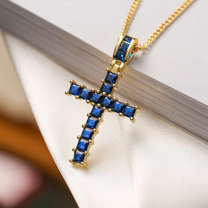 Ins Style Cross Copper Plating Inlay Zircon 18k Gold Plated Pendant Necklace