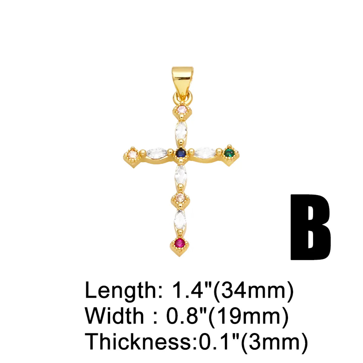 Ins Style Cross Copper Plating Inlay Zircon 18k Gold Plated Pendants Jewelry Accessories