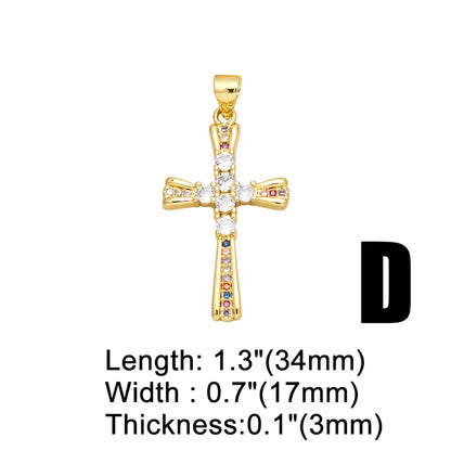 Ins Style Cross Copper Plating Inlay Zircon 18k Gold Plated Pendants Jewelry Accessories