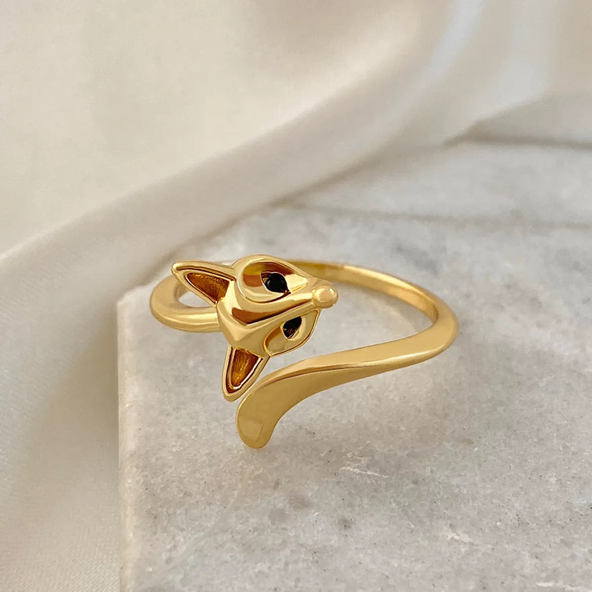 Ins Style Cute Fox Copper Plating Inlay Zircon Open Ring