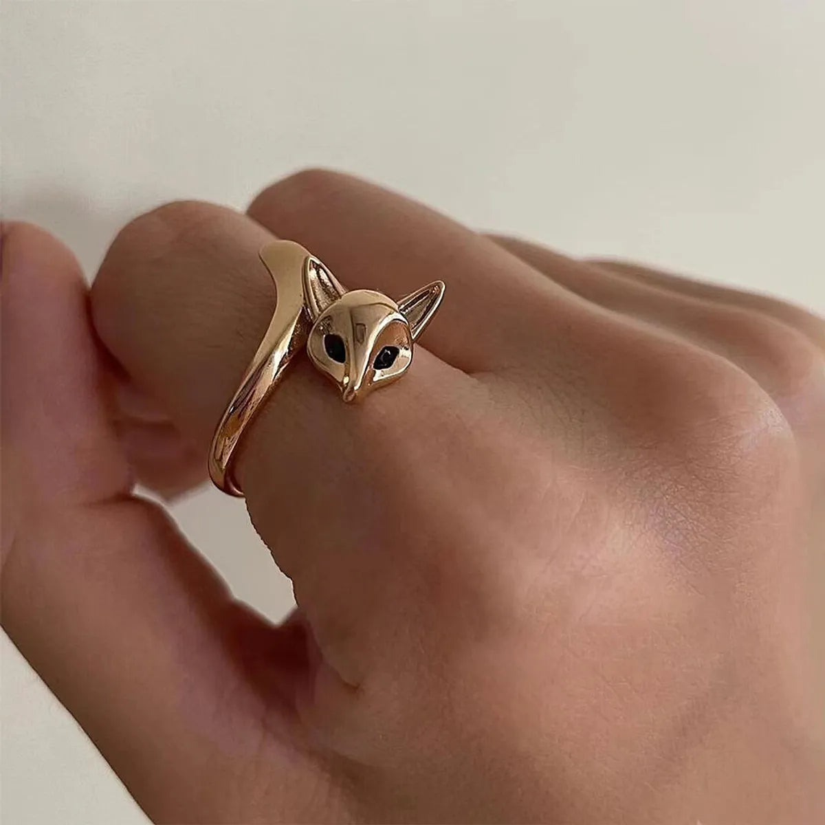 Ins Style Cute Fox Copper Plating Inlay Zircon Open Ring