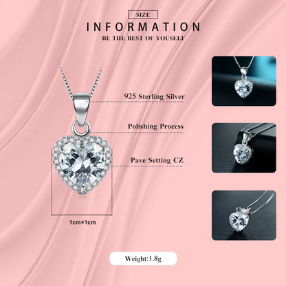 Ins Style Elegant Romantic Heart Shape Sterling Silver Plating Inlay Zircon Rhodium Plated Pendant Necklace