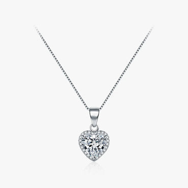 Ins Style Elegant Romantic Heart Shape Sterling Silver Plating Inlay Zircon Rhodium Plated Pendant Necklace