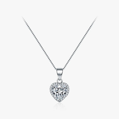 Ins Style Elegant Romantic Heart Shape Sterling Silver Plating Inlay Zircon Rhodium Plated Pendant Necklace