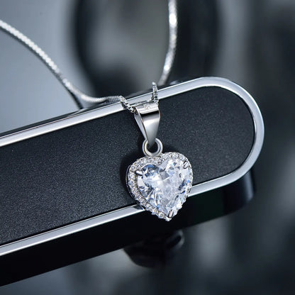 Ins Style Elegant Romantic Heart Shape Sterling Silver Plating Inlay Zircon Rhodium Plated Pendant Necklace