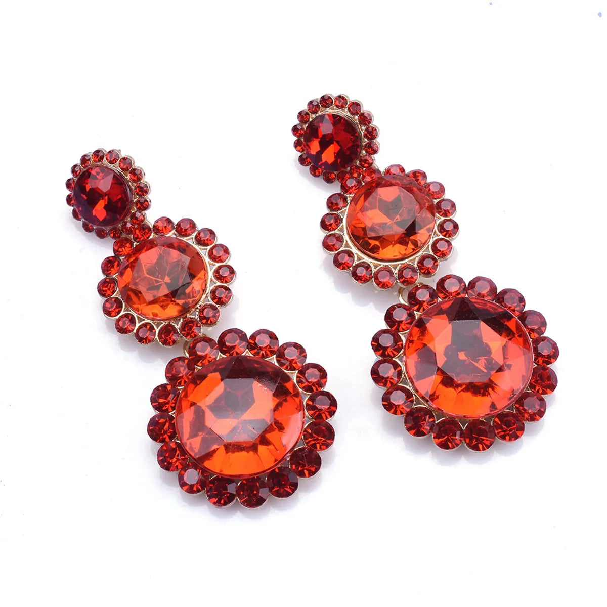 Ins Style Elegant Round Alloy Plating Inlay Glass Stone Women'S Earrings