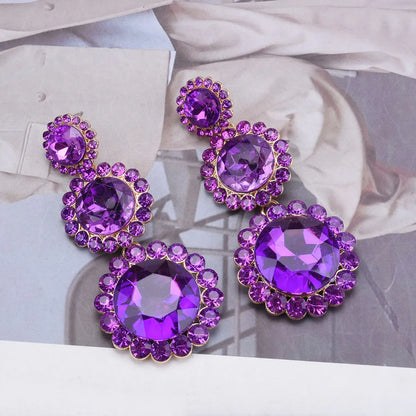 Ins Style Elegant Round Alloy Plating Inlay Glass Stone Women'S Earrings