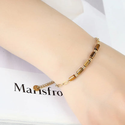 Ins Style Geometric Stainless Steel Natural Stone Plating 18k Gold Plated Bracelets