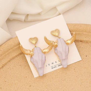 Ins Style Heart Shape Cattle Stainless Steel Resin Plating Women's Drop Earrings 1 Pair