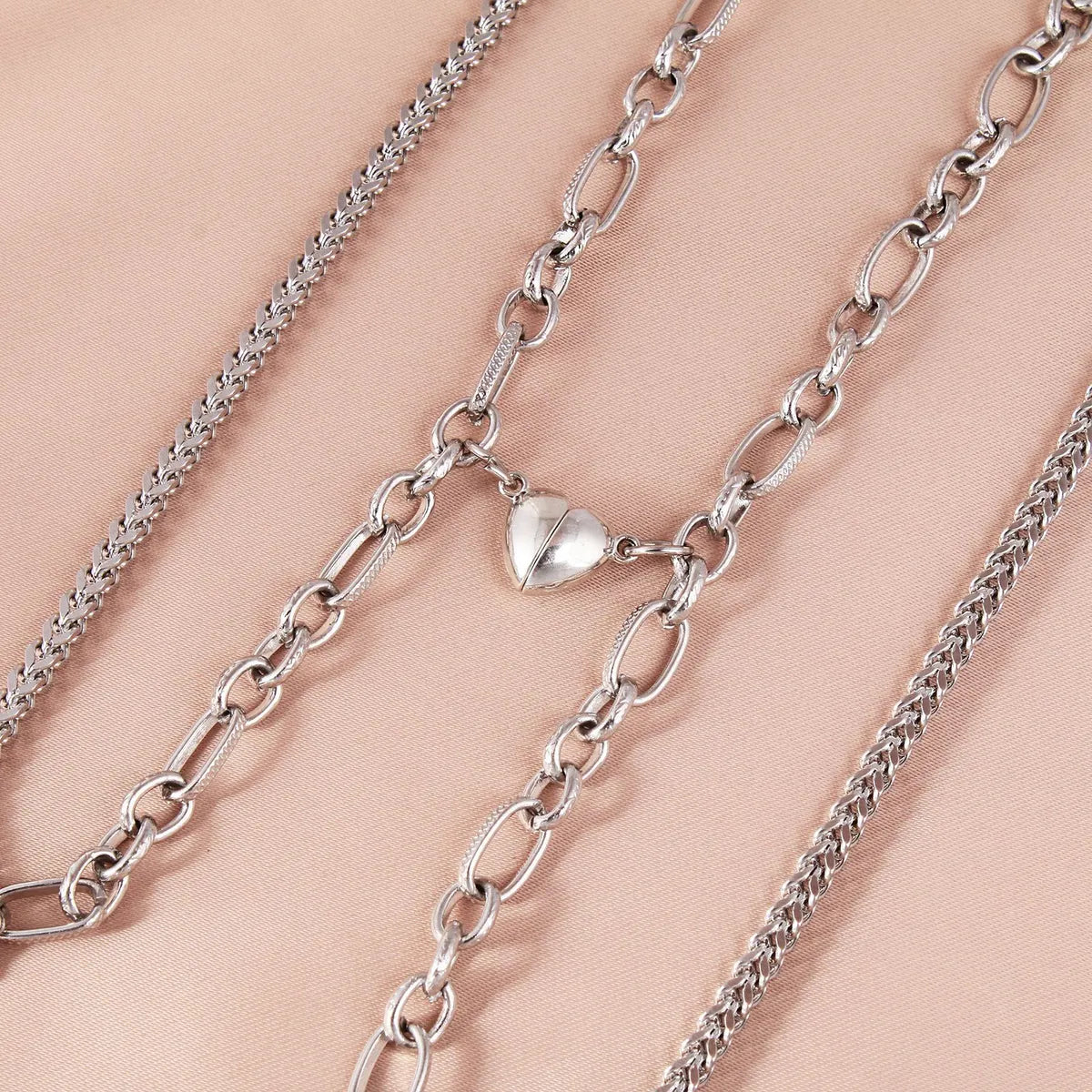 Ins Style Heart Shape Stainless Steel Bracelets 2 Pieces