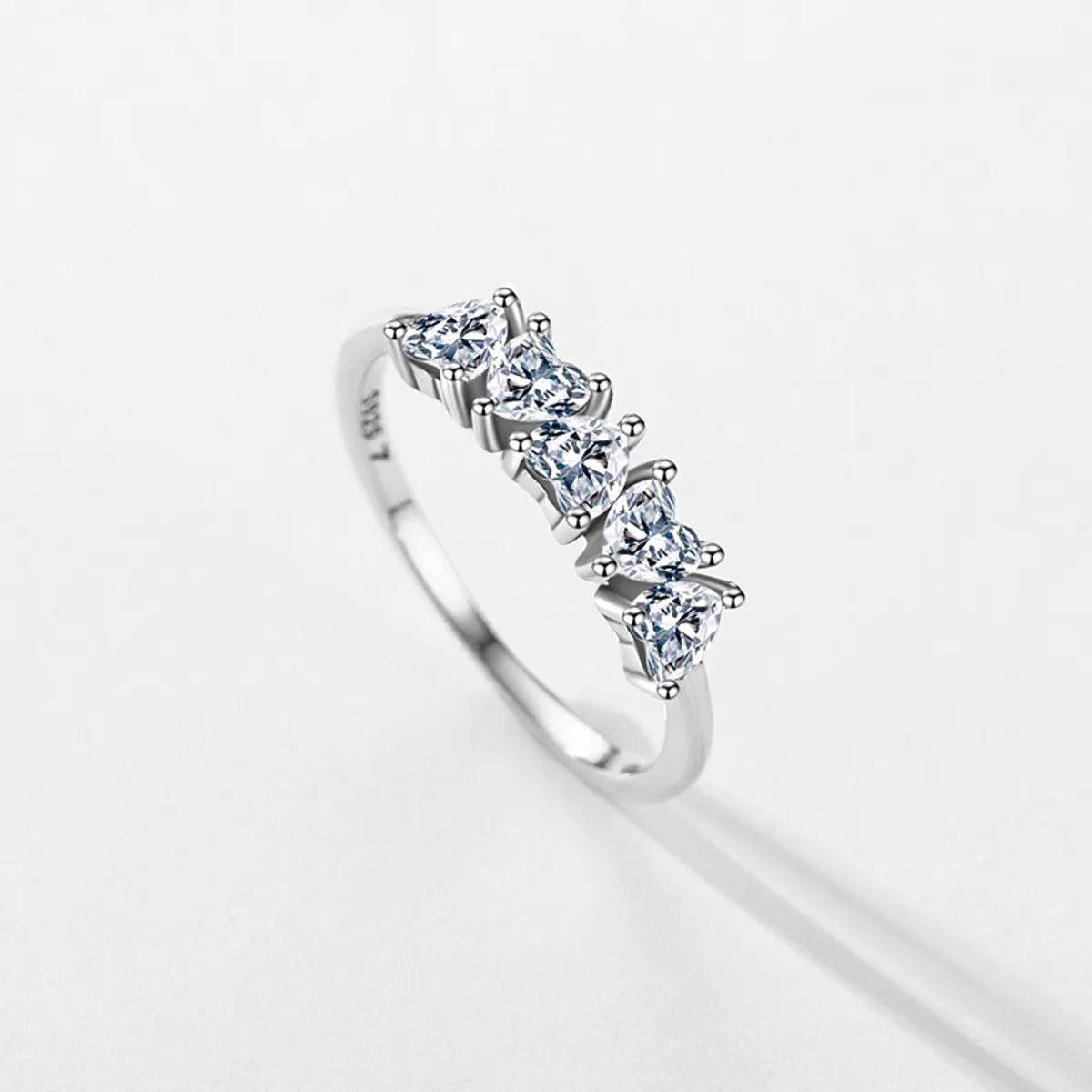 Ins Style Heart Shape Sterling Silver Plating Inlay Zircon Rhodium Plated Rings