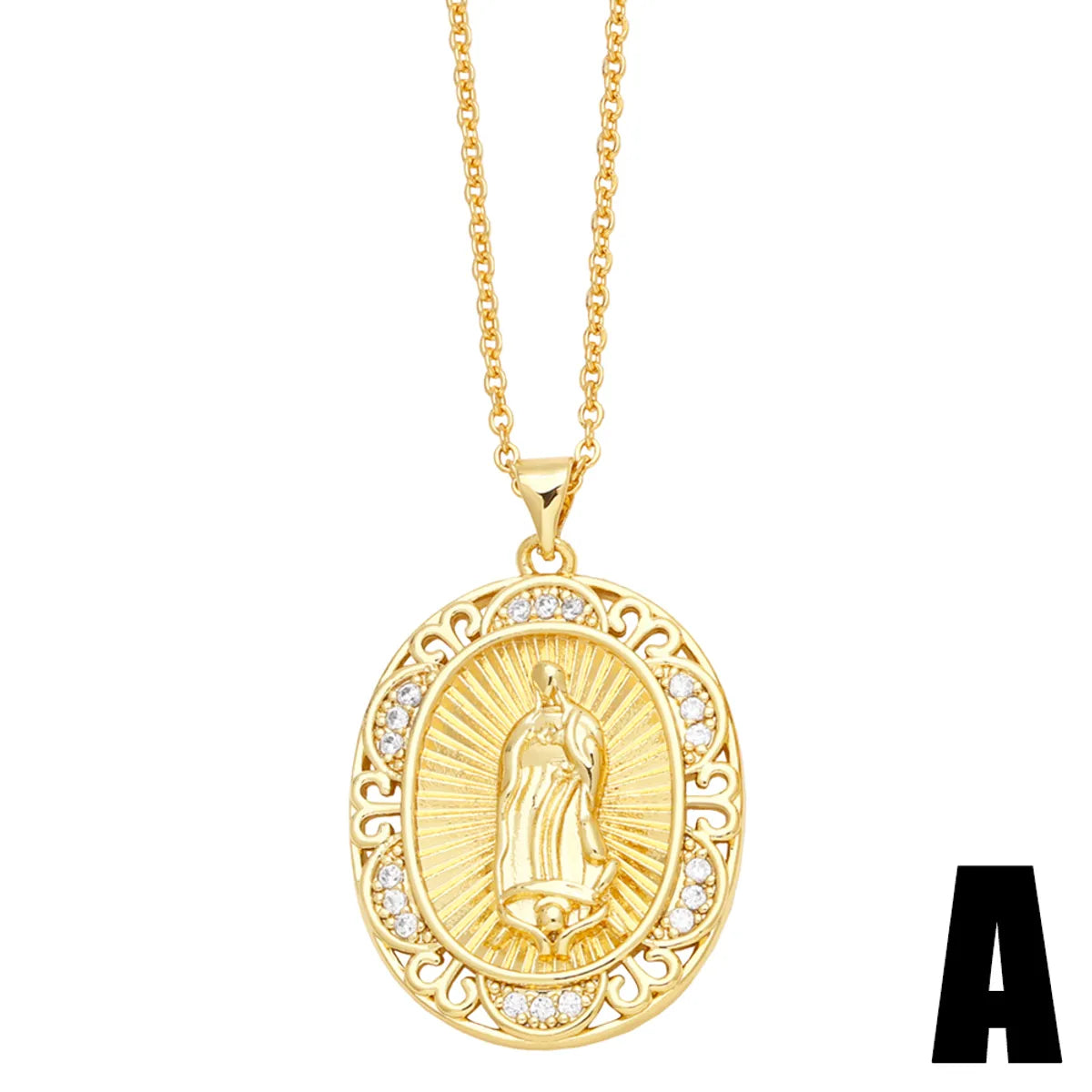 Ins Style Human Faith Copper Plating Inlay Zircon 18k Gold Plated Pendant Necklace