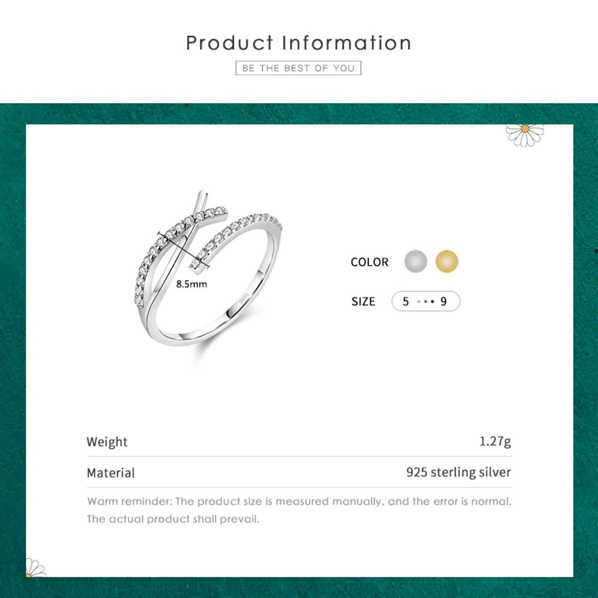 Ins Style Lines Sterling Silver Plating Inlay Zircon 14k Gold Plated Rhodium Plated Open Ring