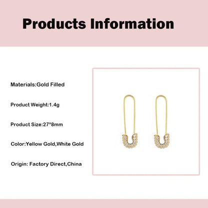 Ins Style Paper Clip Copper Inlay Zircon Earrings 1 Pair