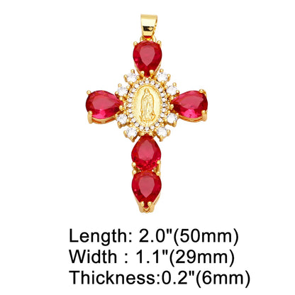 Ins Style Portrait Cross Copper Plating Inlay Zircon 18k Gold Plated Pendants Jewelry Accessories