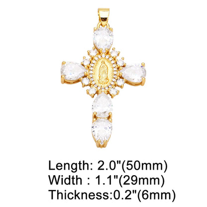 Ins Style Portrait Cross Copper Plating Inlay Zircon 18k Gold Plated Pendants Jewelry Accessories