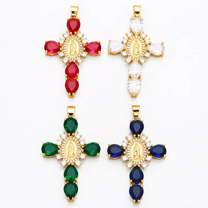 Ins Style Portrait Cross Copper Plating Inlay Zircon 18k Gold Plated Pendants Jewelry Accessories