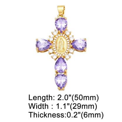 Ins Style Portrait Cross Copper Plating Inlay Zircon 18k Gold Plated Pendants Jewelry Accessories