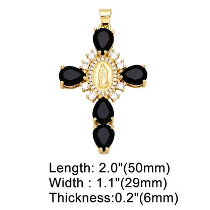 Ins Style Portrait Cross Copper Plating Inlay Zircon 18k Gold Plated Pendants Jewelry Accessories