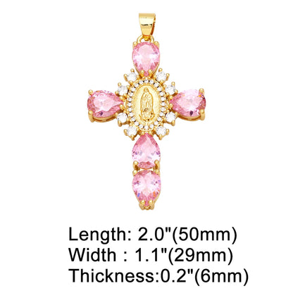 Ins Style Portrait Cross Copper Plating Inlay Zircon 18k Gold Plated Pendants Jewelry Accessories