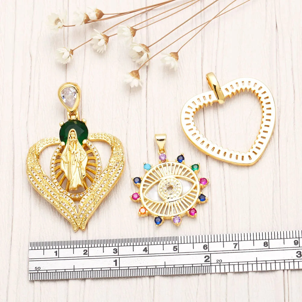 Ins Style Portrait Heart Shape Eye Copper Plating Inlay Zircon 18k Gold Plated Pendants Jewelry Accessories