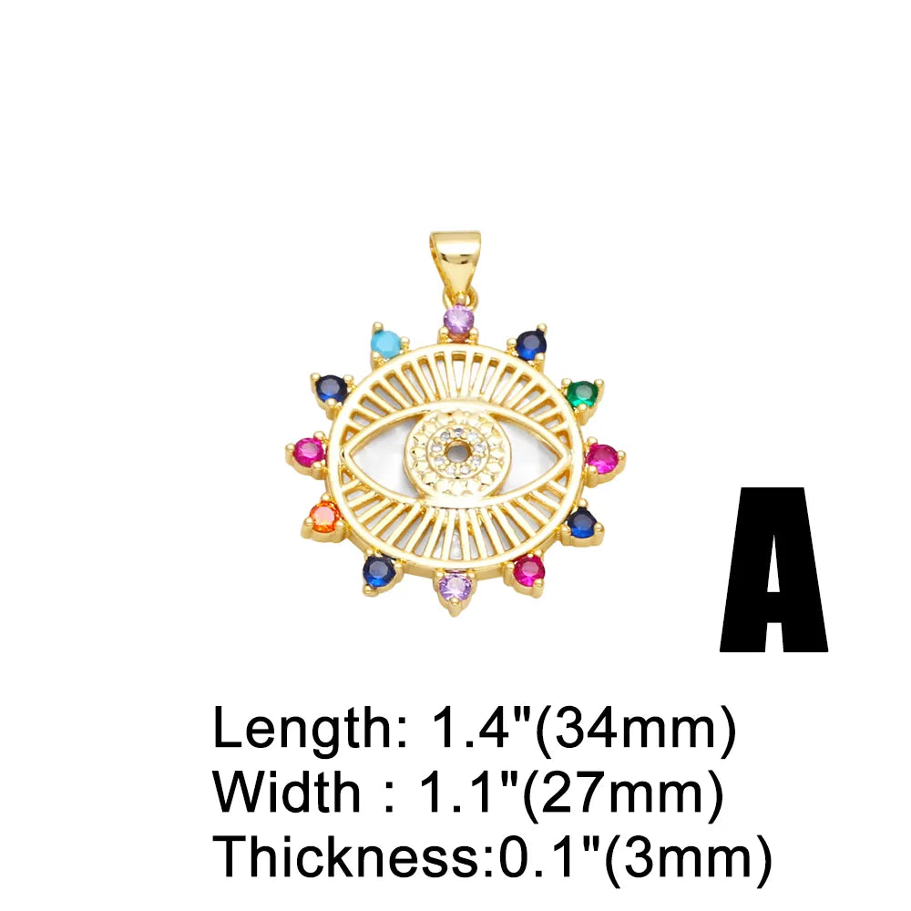 Ins Style Portrait Heart Shape Eye Copper Plating Inlay Zircon 18k Gold Plated Pendants Jewelry Accessories