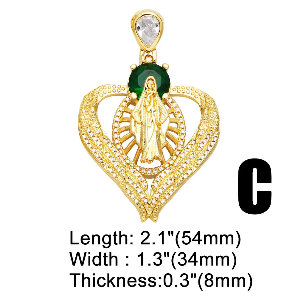 Ins Style Portrait Heart Shape Eye Copper Plating Inlay Zircon 18k Gold Plated Pendants Jewelry Accessories