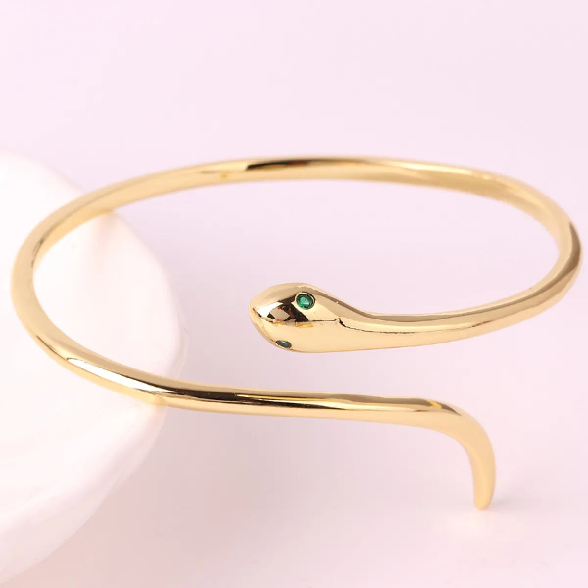 Ins Style Retro Snake Copper 18k Gold Plated Zircon Bangle In Bulk